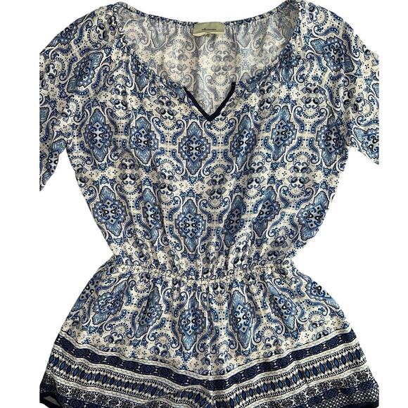 Elevenses Anthropologie Basia Romper Blue and White Boho Style Size XL - Picture 6 of 11